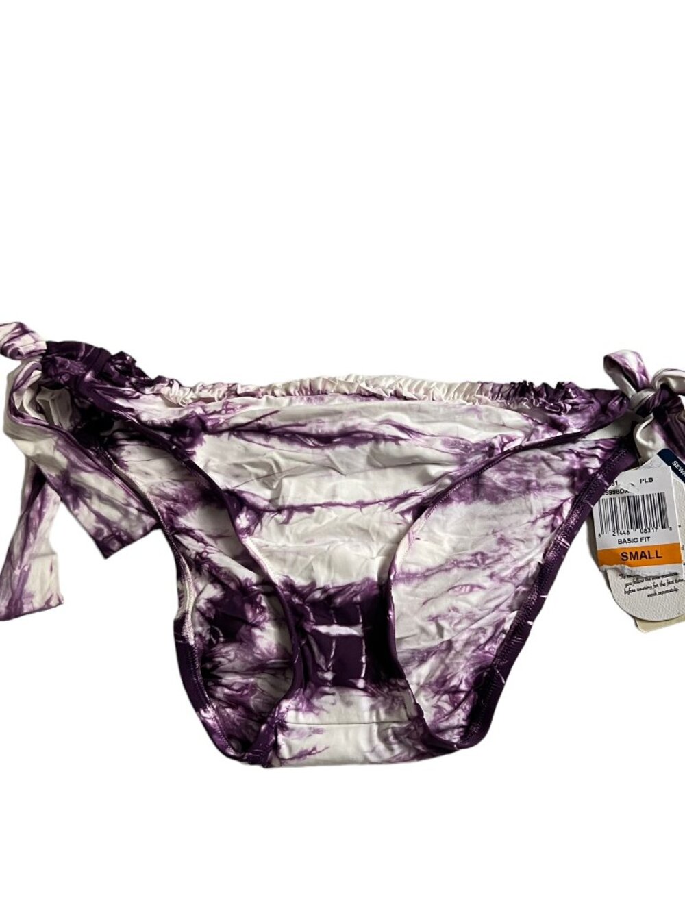 Lucky Brand bikini bottom purple white tie dye side knot ties small swimsuit